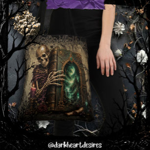Gothic Skeleton with Large Book Tote Bag