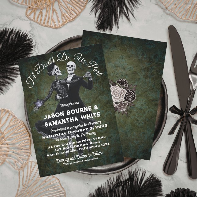 Gothic Skeletons Dancing Flowers Elegant Wedding Invitation (Creator Uploaded)