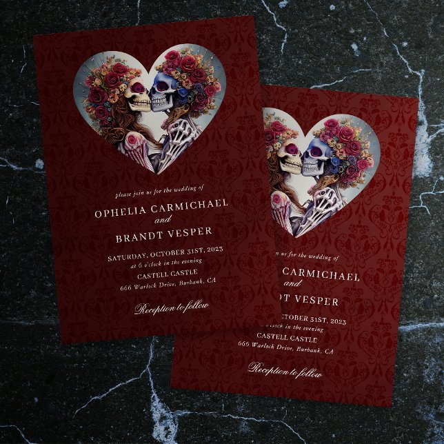 Gothic Skeletons Floral Wedding Invitation (Creator Uploaded)