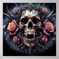 Gothic Skull Adorned with Roses
