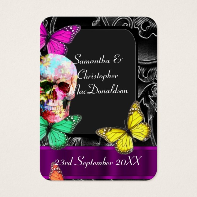 Gothic skull and black wedding favour thank you ta (Front)
