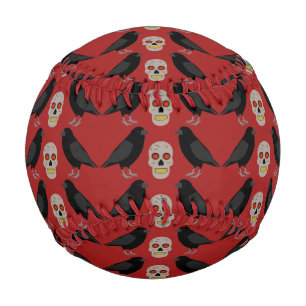 Gothic Skull and Guardian Ravens Halloween Baseball
