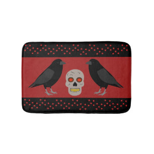 Gothic Skull and Guardian Ravens Halloween Bath Mat