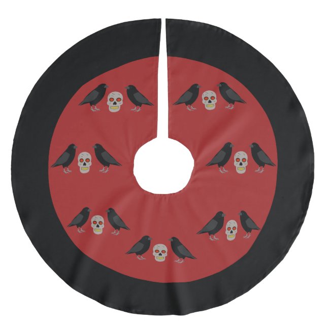 Gothic Skull and Guardian Ravens Halloween Brushed Polyester Tree Skirt (Front)