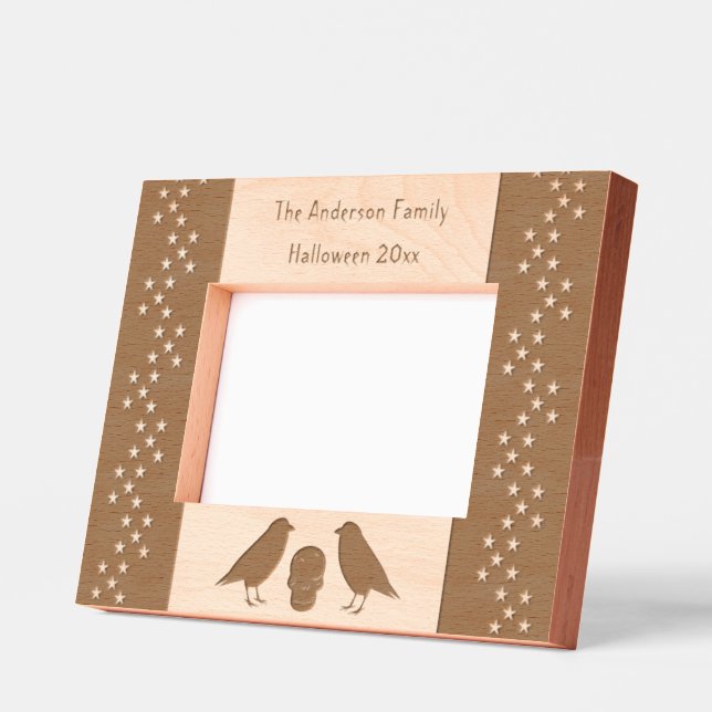 Gothic Skull and Guardian Ravens Halloween Custom Etched Frames (Left)