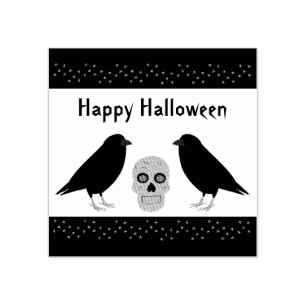 Gothic Skull and Guardian Ravens Halloween Custom Rubber Stamp