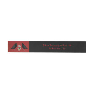 Gothic Skull and Guardian Ravens Halloween Custom Wraparound Address Label