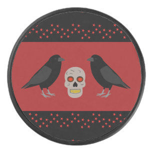 Gothic Skull and Guardian Ravens Halloween Hockey Puck
