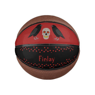 Gothic Skull and Guardian Ravens Halloween Mini Basketball