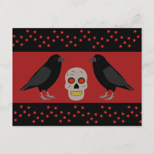 Gothic Skull and Guardian Ravens Halloween Postcard