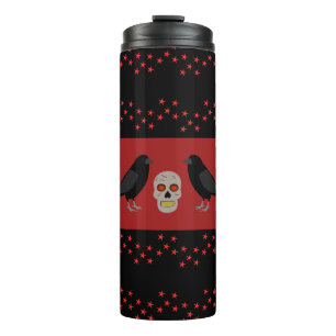 Gothic Skull and Guardian Ravens Halloween Thermal Tumbler