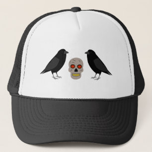 Gothic Skull and Guardian Ravens Halloween Trucker Hat