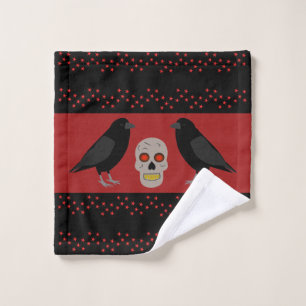 Gothic Skull and Guardian Ravens Halloween Wash Cloth