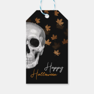 Gothic Skull and Leaves Happy Halloween Gift Tags