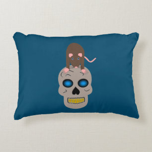 Gothic Skull and Rat Halloween Accent Pillow