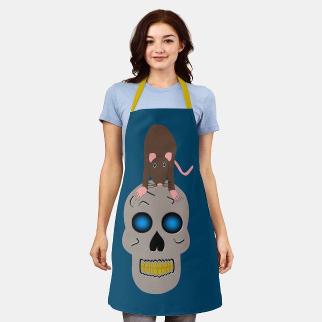 Gothic Skull and Rat Halloween Apron (Worn)