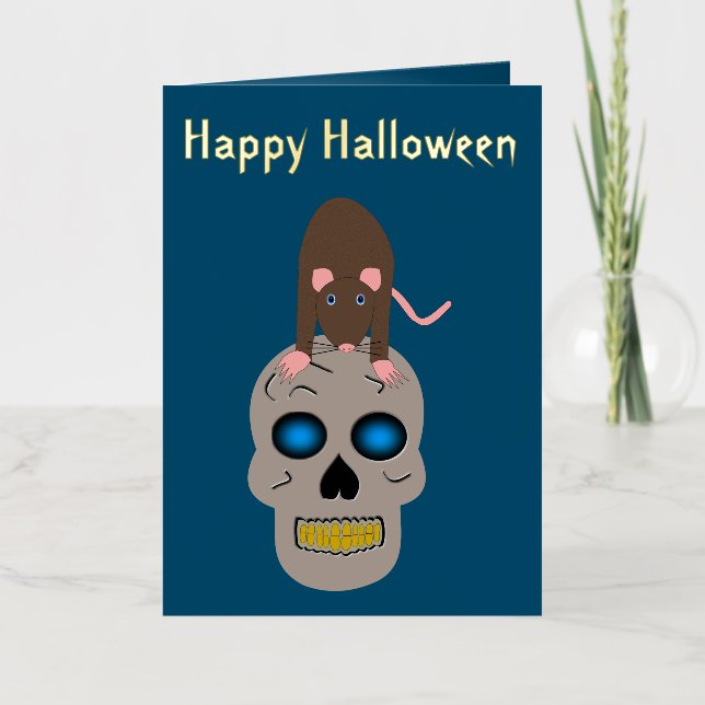 Gothic Skull and Rat Halloween Custom Foil Greeting Card (Front)