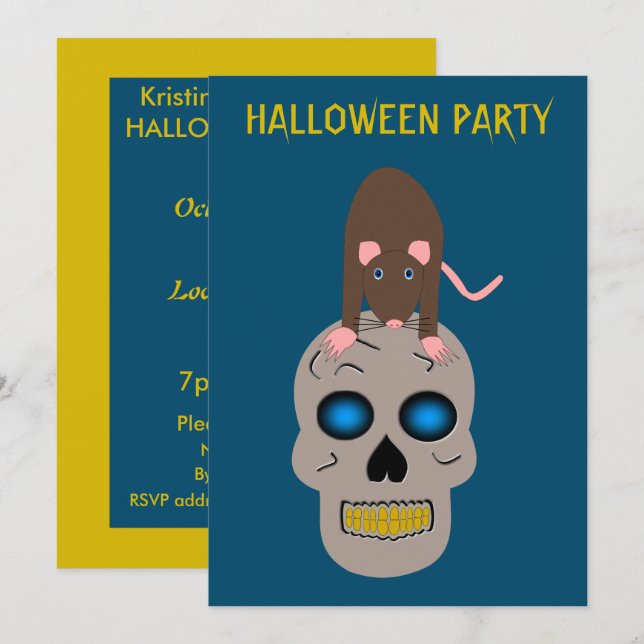 Gothic Skull and Rat Halloween Custom Invitation (Front/Back)