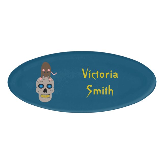 Gothic Skull and Rat Halloween Custom Name Tag (Front)