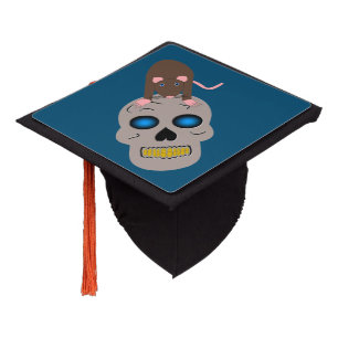 Gothic Skull and Rat Halloween Graduation Cap Topper