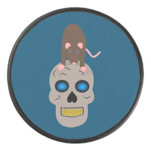 Gothic Skull and Rat Halloween Hockey Puck