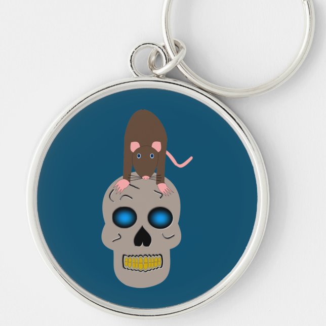 Gothic Skull and Rat Halloween Keychain (Front)