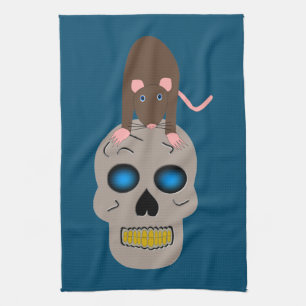 Gothic Skull and Rat Halloween Kitchen Towel