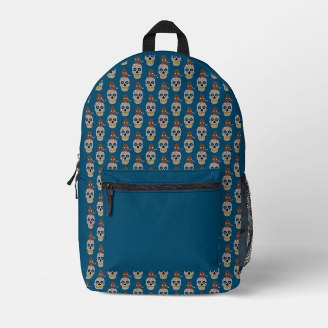 Gothic Skull and Rat Halloween Printed Backpack (Front)