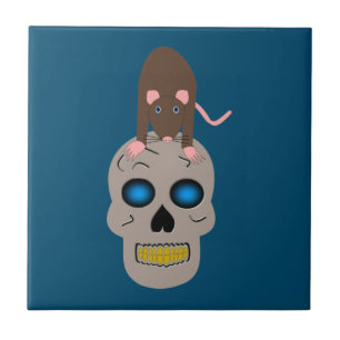 Gothic Skull and Rat Halloween Tile