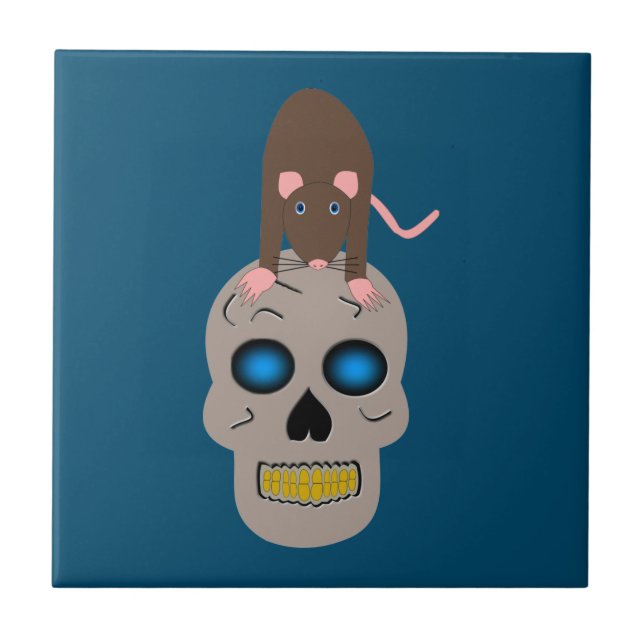 Gothic Skull and Rat Halloween Tile (Front)