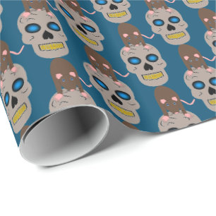 Gothic Skull and Rat Halloween Wrapping Paper