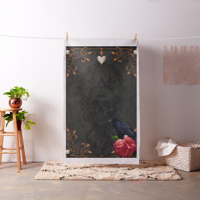 Gothic Skull and Raven.  Fabric (In Situ)