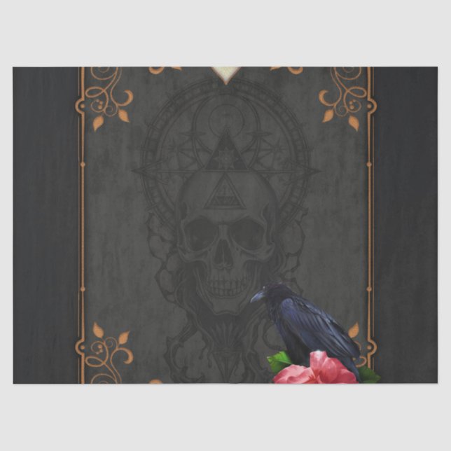 Gothic Skull and Raven.  Tissue Paper (Front)