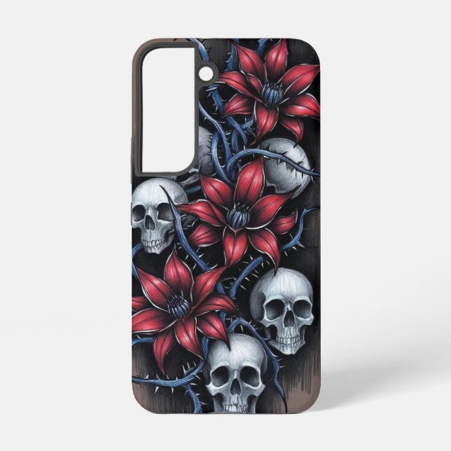 Gothic Skull and Red Flower Samsung Galaxy S22 Case (Back)