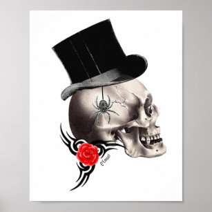 Gothic skull and rose tattoo style poster