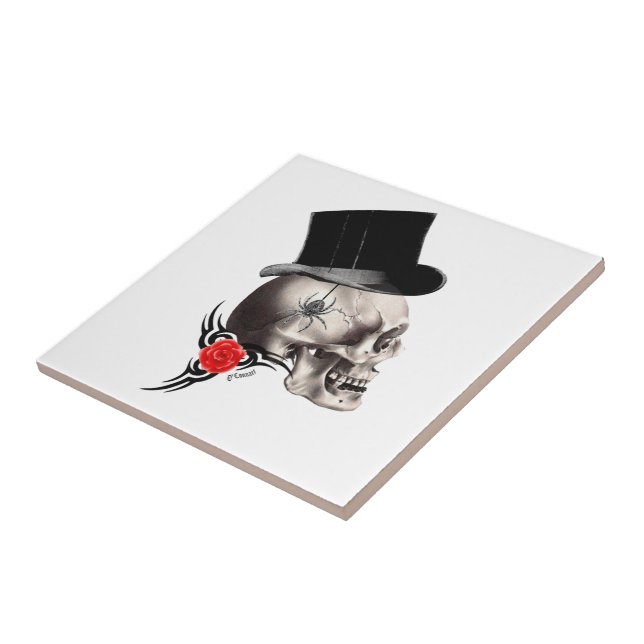 Gothic skull and rose tattoo style tile (Side)