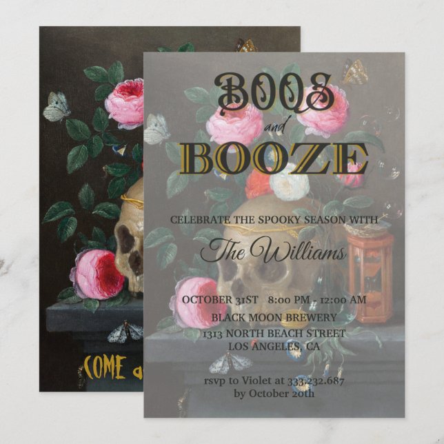 Gothic Skull and Roses Adult Halloween Invitation (Front/Back)