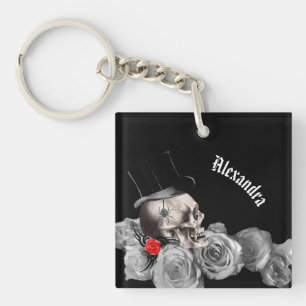 Gothic Skull and Roses  Keychain