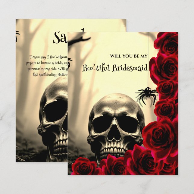 Gothic Skull and Roses Red Bridesmaid Proposal Invitation (Front/Back)