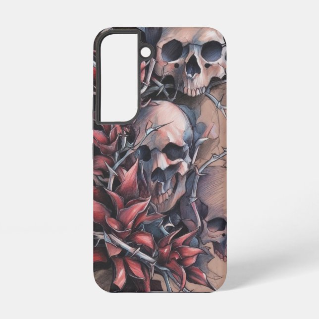 Gothic Skull and Thorn Red Flower Samsung Galaxy S22 Case (Back)