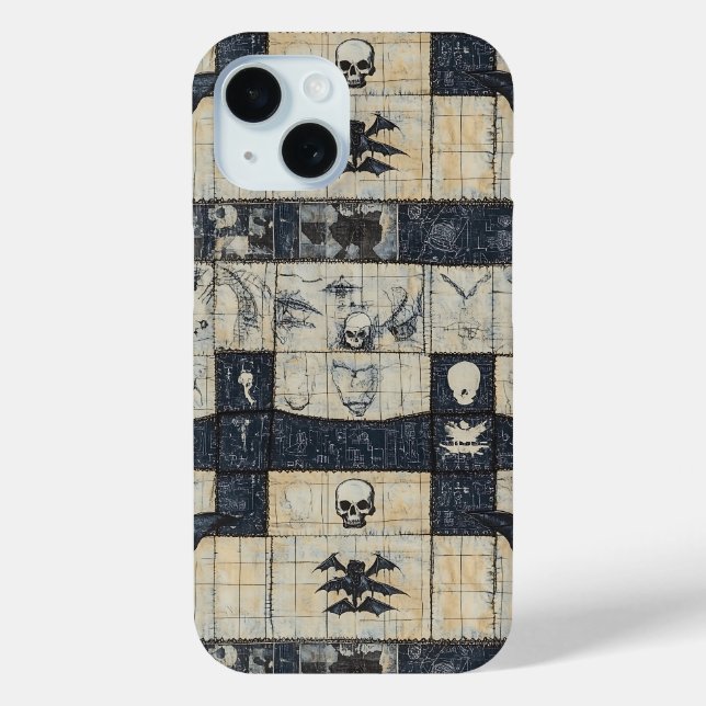 Gothic Skull & Bat Denim Collage Case-Mate iPhone Case (Back)