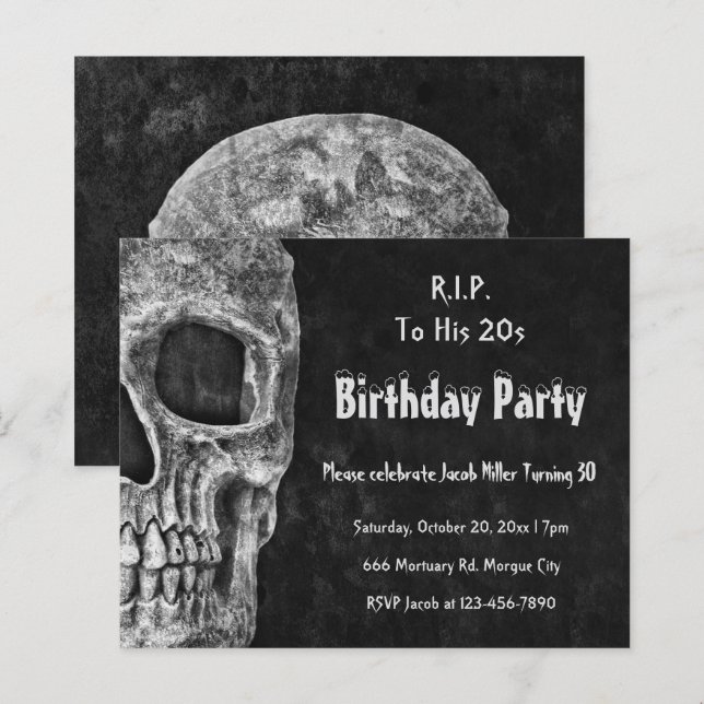 Gothic Skull Birthday Party RIP To His 20s Budget  (Front/Back)