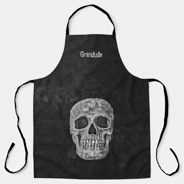 Gothic Skull Black And White Grandfather Grandude Apron (Front)