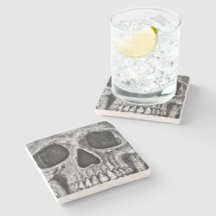 Gothic Skull Black And White Grunge Cool Stone Coaster