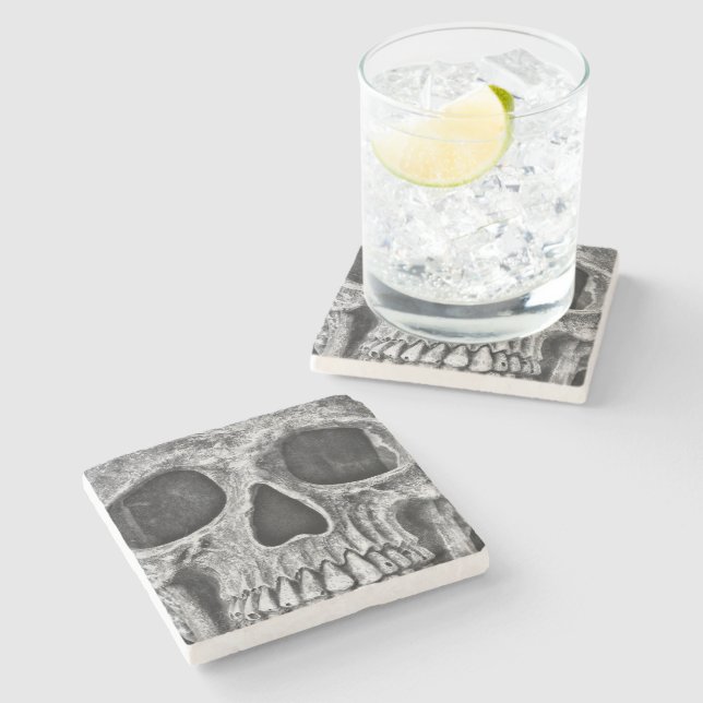 Gothic Skull Black And White Grunge Cool Stone Coaster (Side)