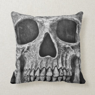 Gothic Skull Black And White Grunge Cool Throw Pillow