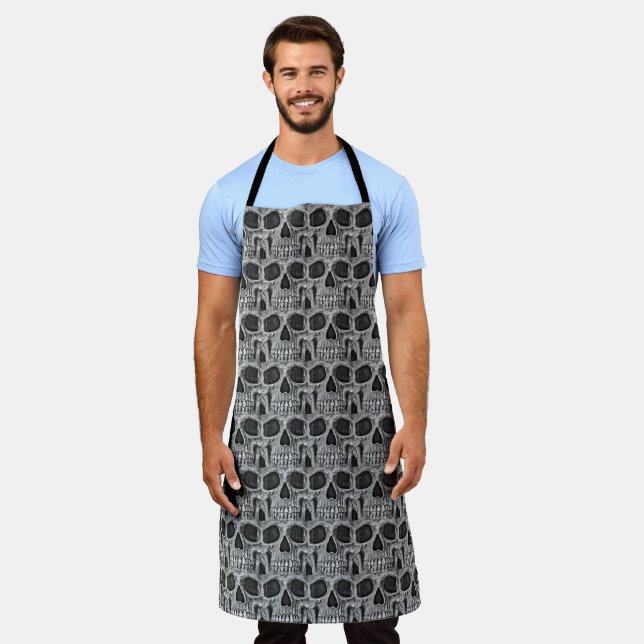 Gothic Skull Black And White Pattern Spooky  Cool Apron (Worn)