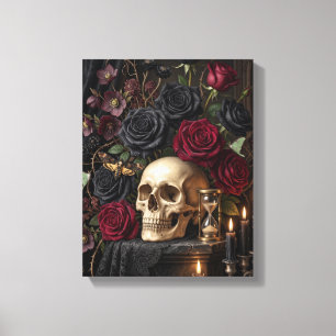 Gothic Skull Black Roses Dark Victorian Halloween Canvas Print
