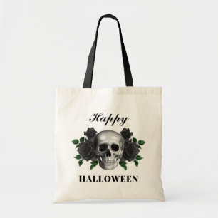 Gothic Skull & Black Roses Happy Halloween Tote Bag
