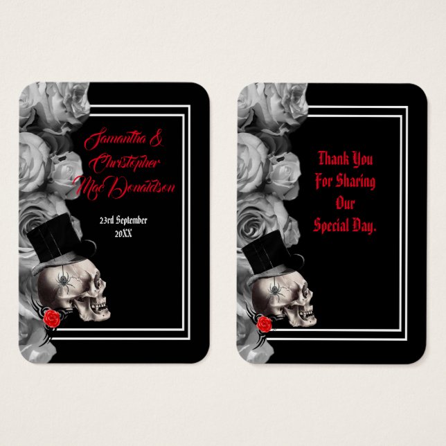 Gothic skull black wedding thank you tag (Front & Back)
